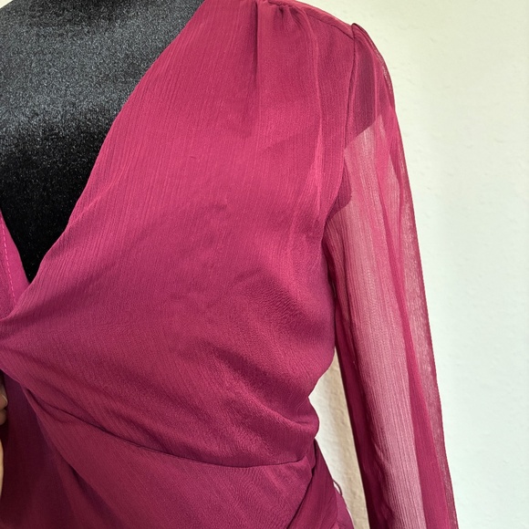 WAYF Maryl Bordeaux Cranberry Red Long Sleeve Wrap Maxi Dress - Picture 3 of 7